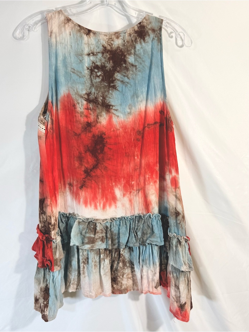 Entro Vibrant Tie Dye Tank Top With Ruffled Tiers With Crochet Trim Detailing - Picture 7 of 11